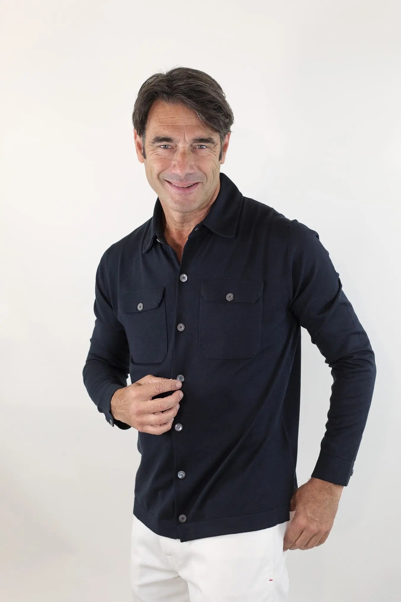PIACENZA Camicia Jersey Seta Cotone Blu