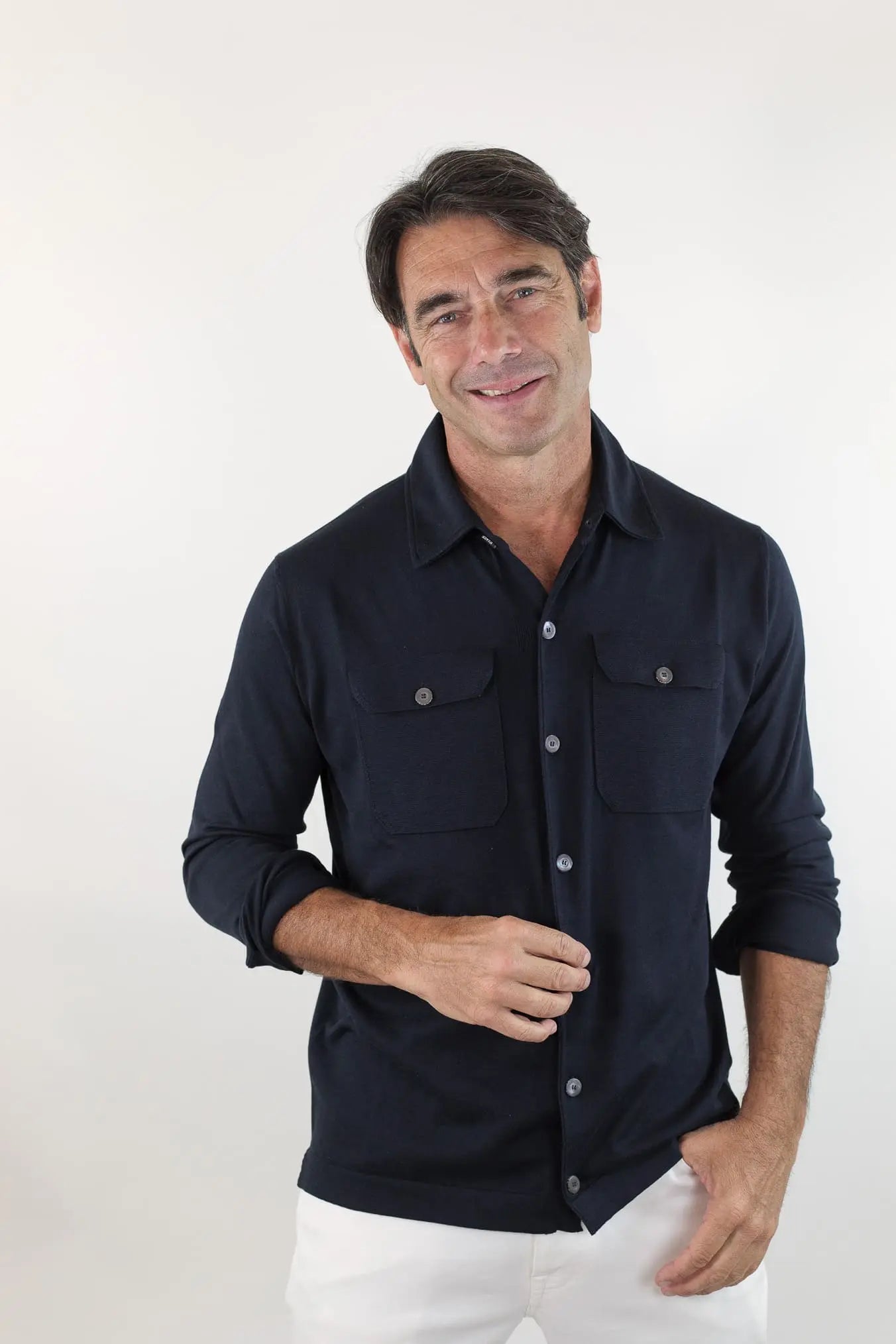 PIACENZA Camicia Jersey Seta Cotone Blu