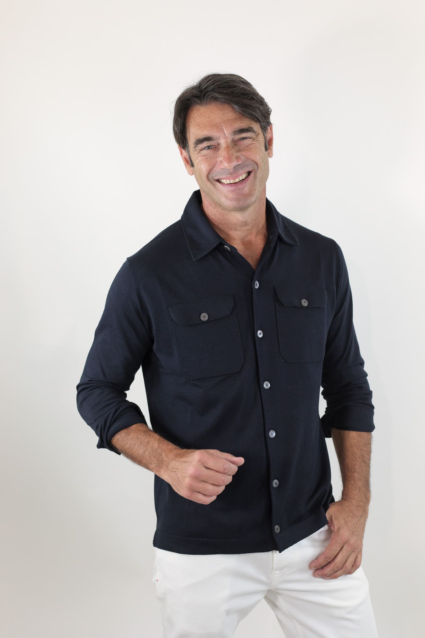 PIACENZA Camicia Jersey Seta Cotone Blu