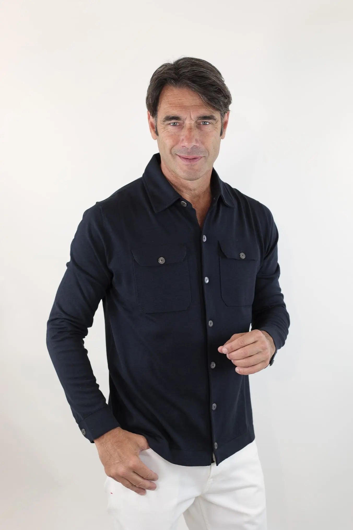PIACENZA Camicia Jersey Seta Cotone Blu