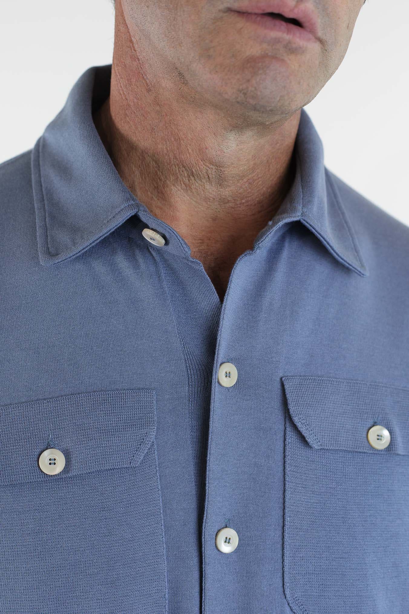 PIACENZA Camicia Jersey Seta Cotone Avio