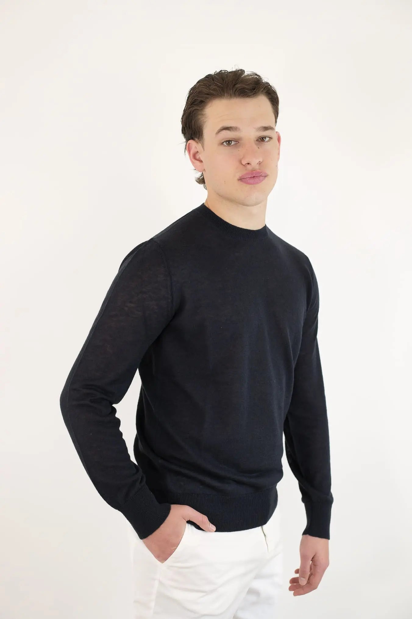 Girocollo Rasato Seta e Cashmere Blu Navy - Guarino Store