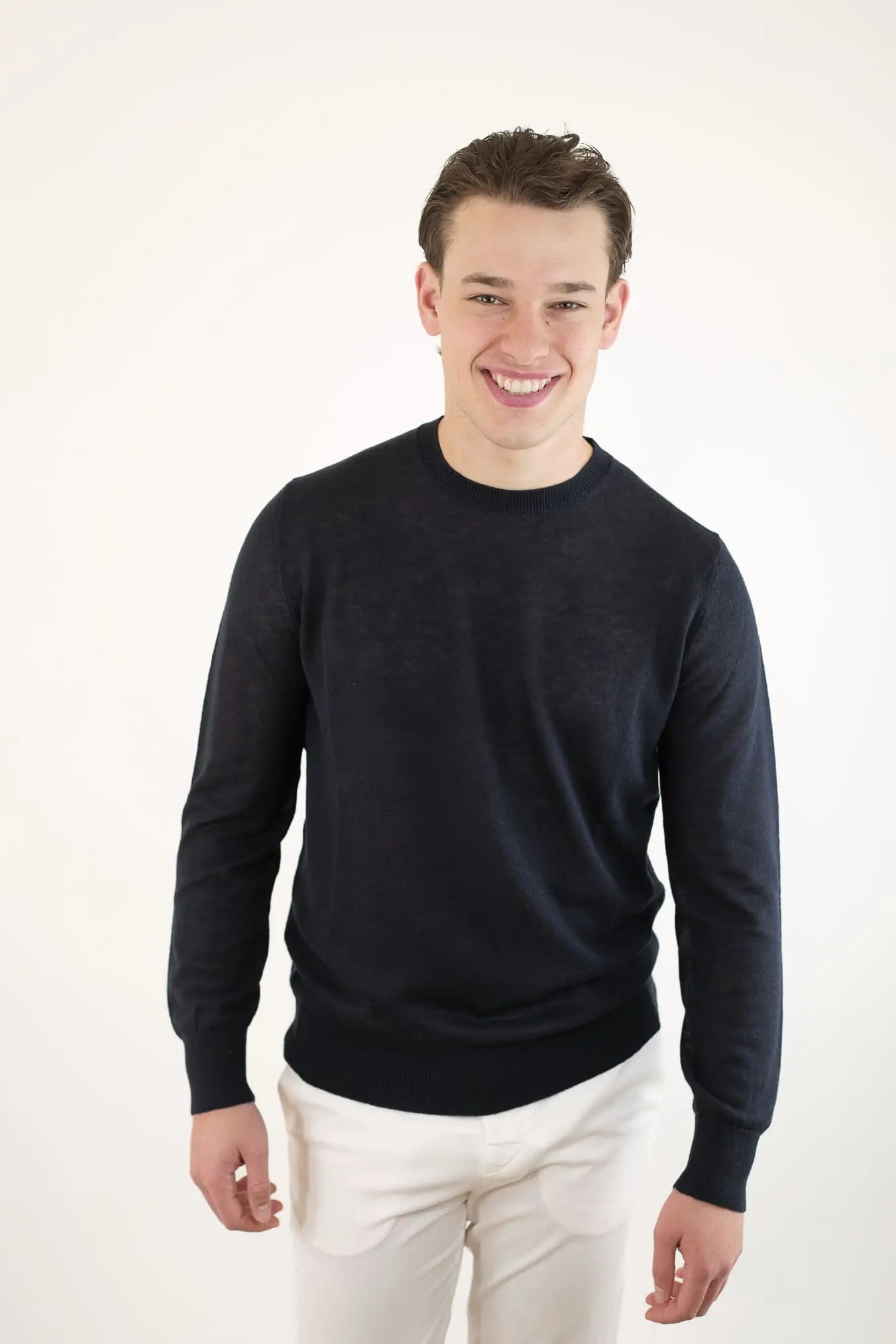 Girocollo Rasato Seta e Cashmere Blu Navy - Guarino Store