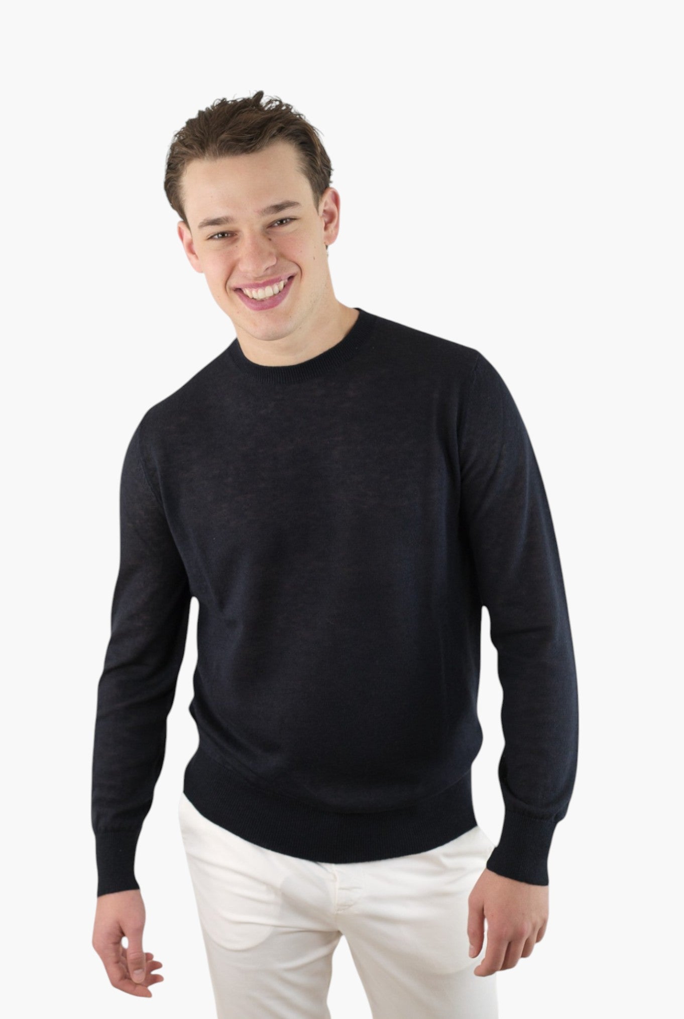 Girocollo Rasato Seta e Cashmere Blu Navy - Guarino Store