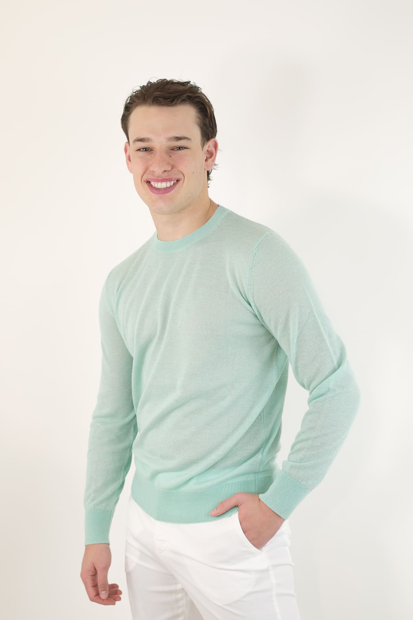 Girocollo Rasato Seta e Cashmere Menta - Guarino Store