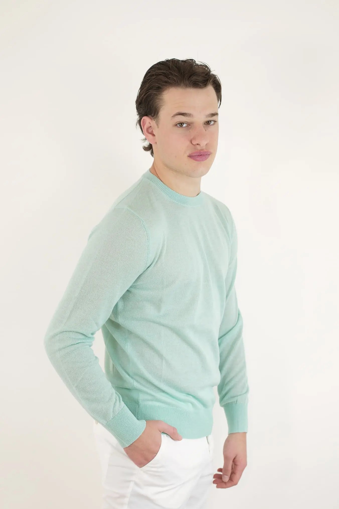 Girocollo Rasato Seta e Cashmere Menta - Guarino Store