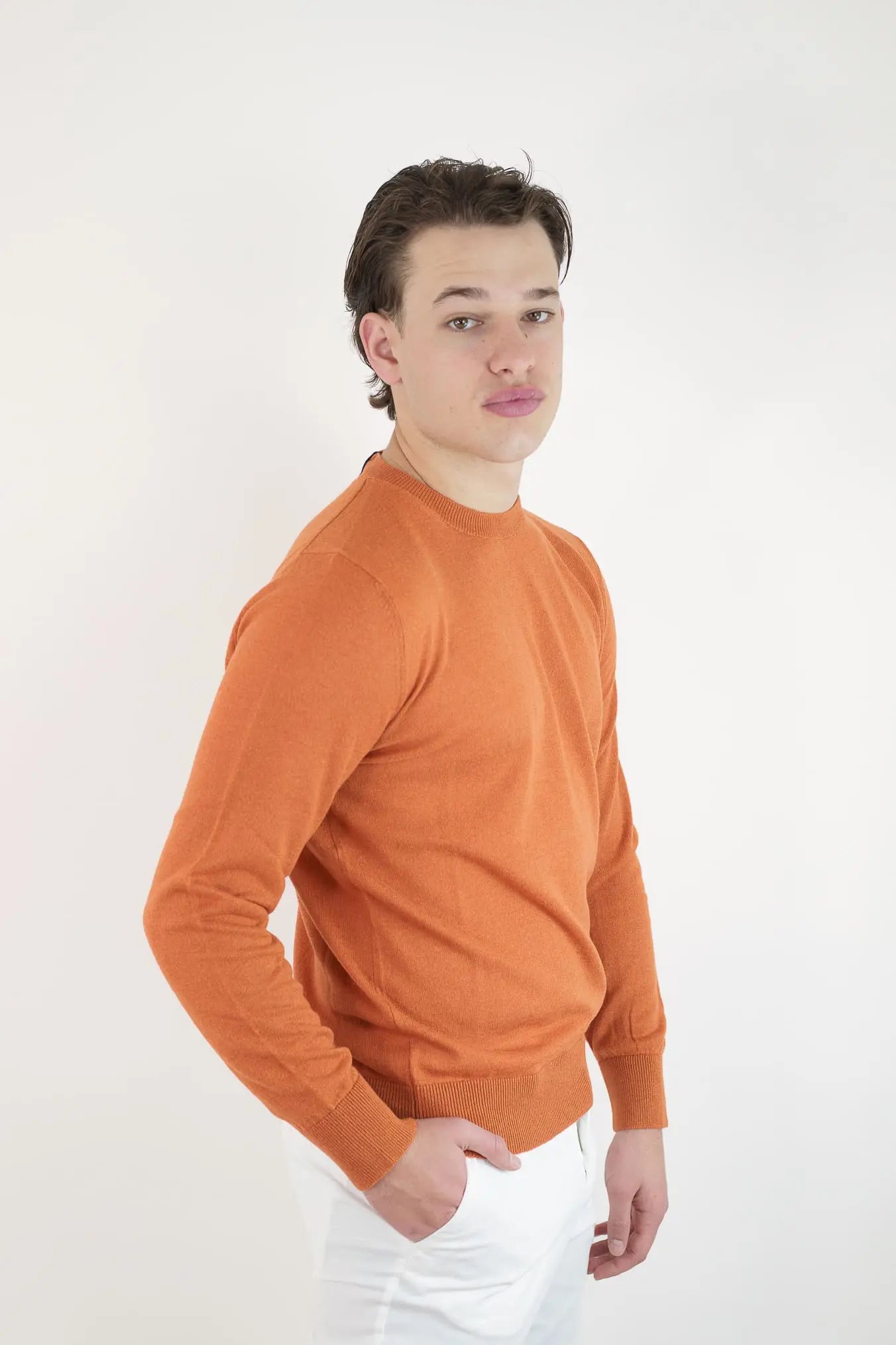 Girocollo Rasato Seta e Cashmere Arancione - Guarino Store