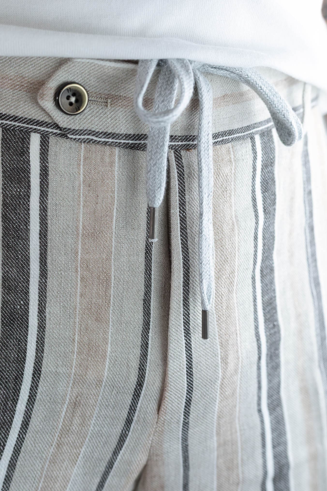 PT Pantaloni Coulisse Lino Righe Beige e Blu