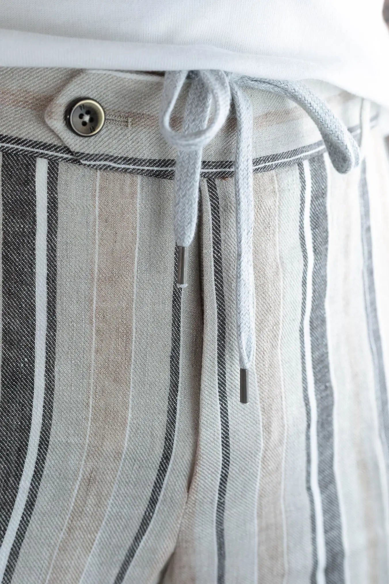 PT Pantaloni Coulisse Lino Righe Beige e Blu