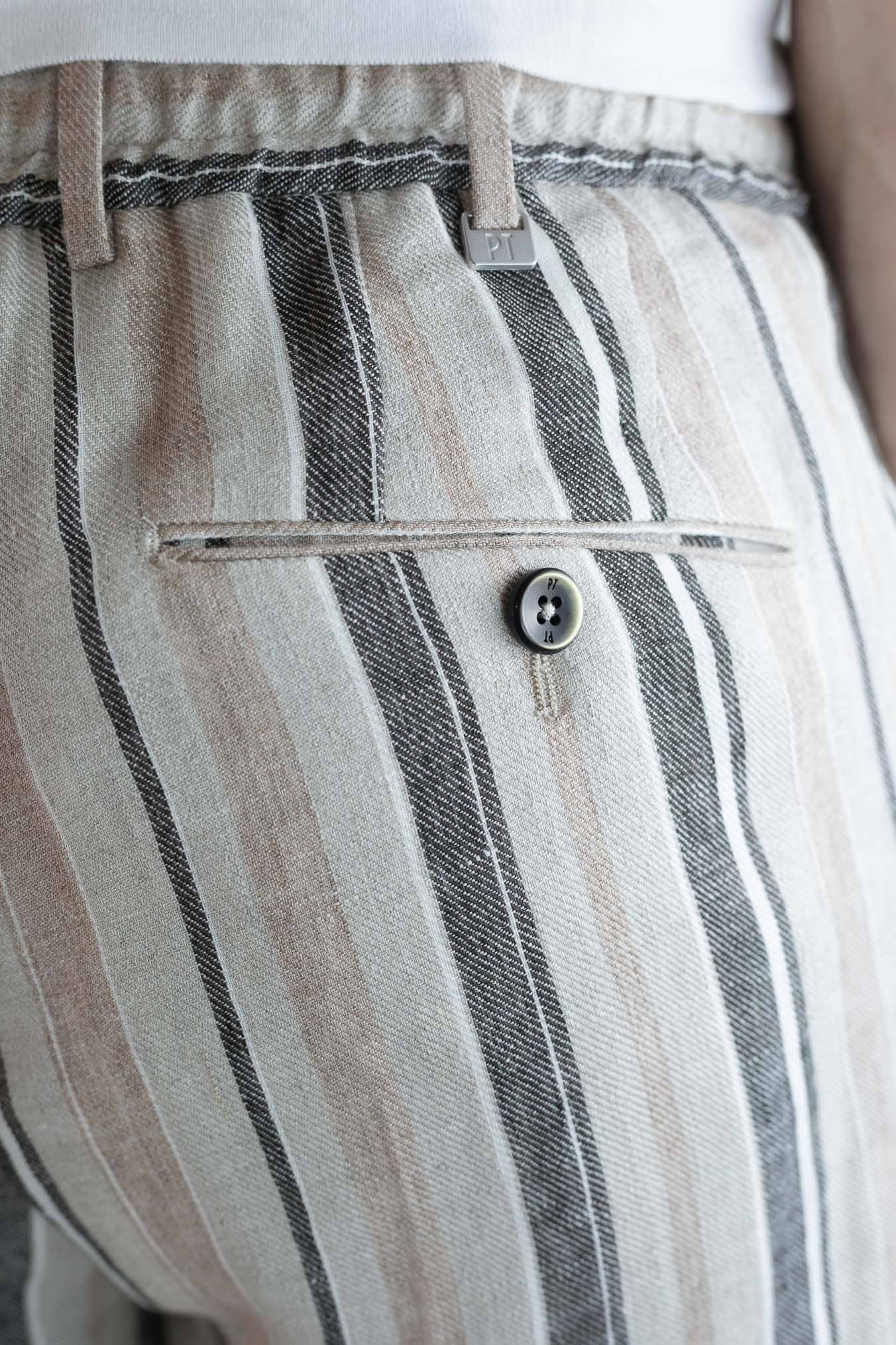 PT Pantaloni Coulisse Lino Righe Beige e Blu