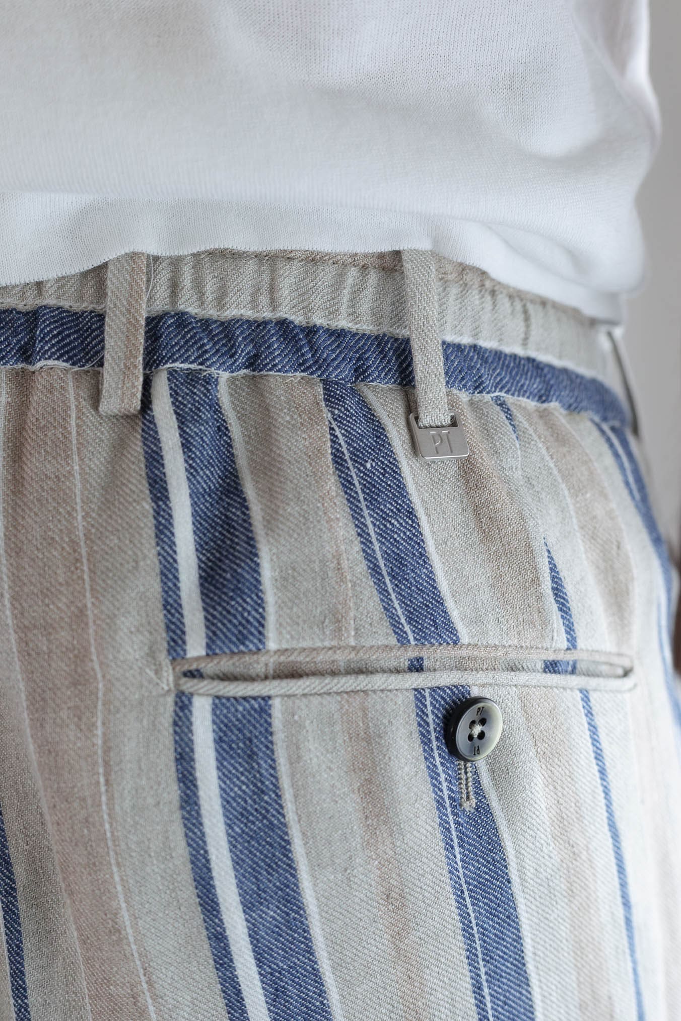 PT Pantaloni Coulisse Lino Righe Beige e Blu