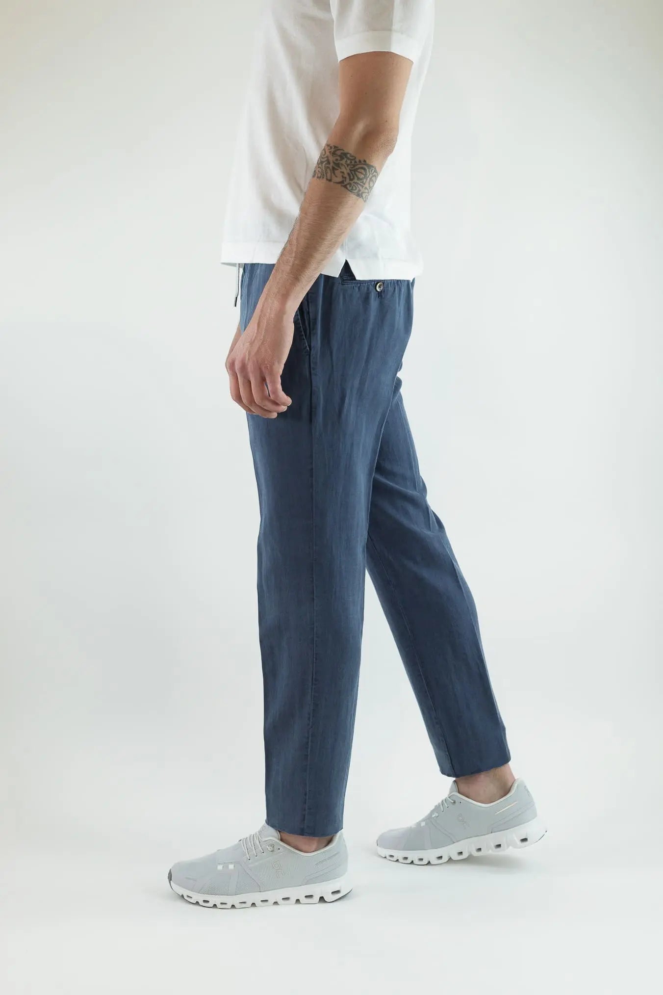 PT Pantaloni Coulisse Washed Spigati Blu