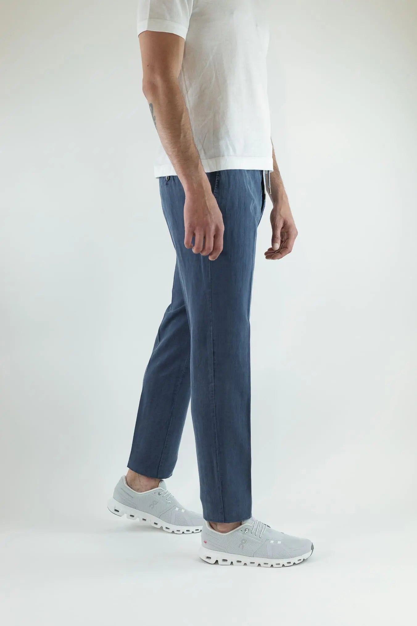 PT Pantaloni Coulisse Washed Spigati Blu