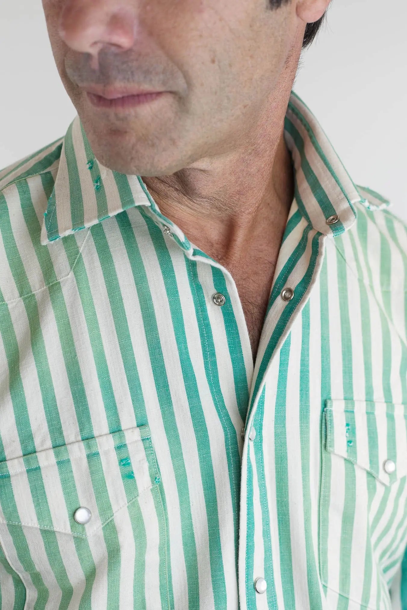 SARTORIO Camicia Texana Washed Cotone Righe Verdi