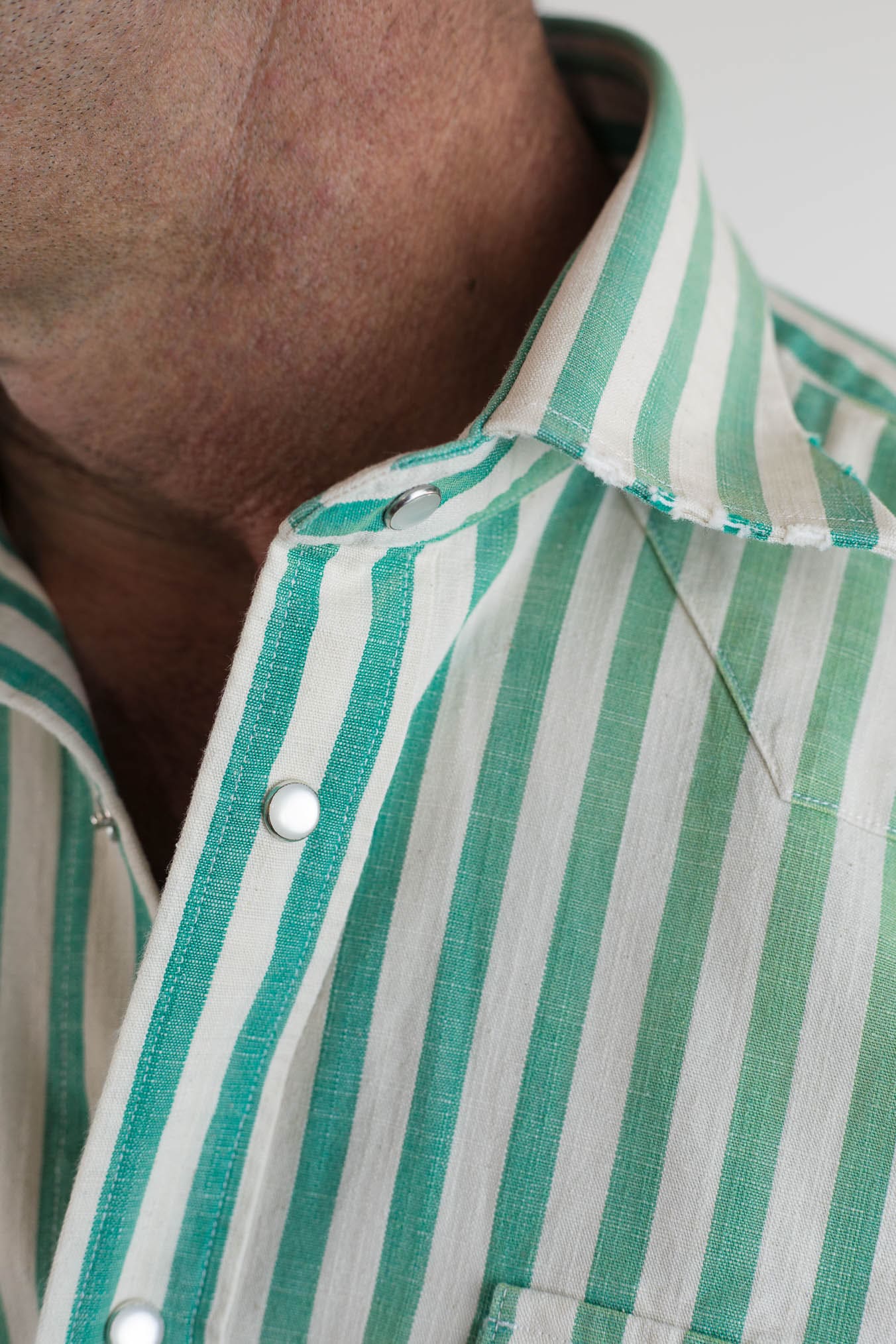 SARTORIO Camicia Texana Washed Cotone Righe Verdi