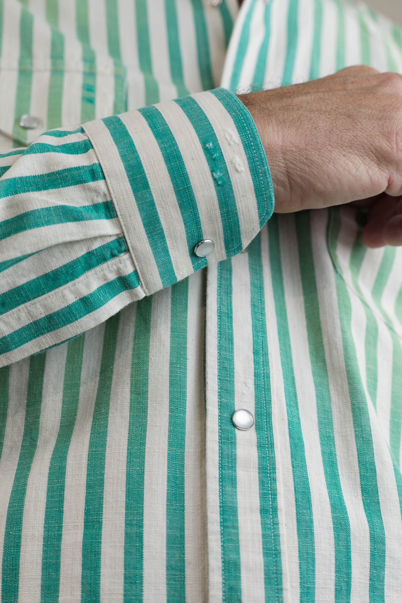 SARTORIO Camicia Texana Washed Cotone Righe Verdi