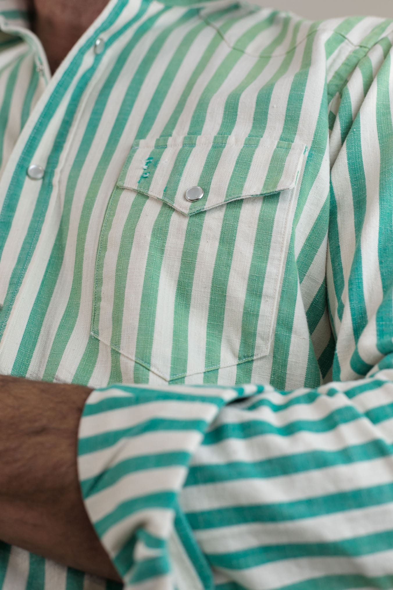 SARTORIO Camicia Texana Washed Cotone Righe Verdi