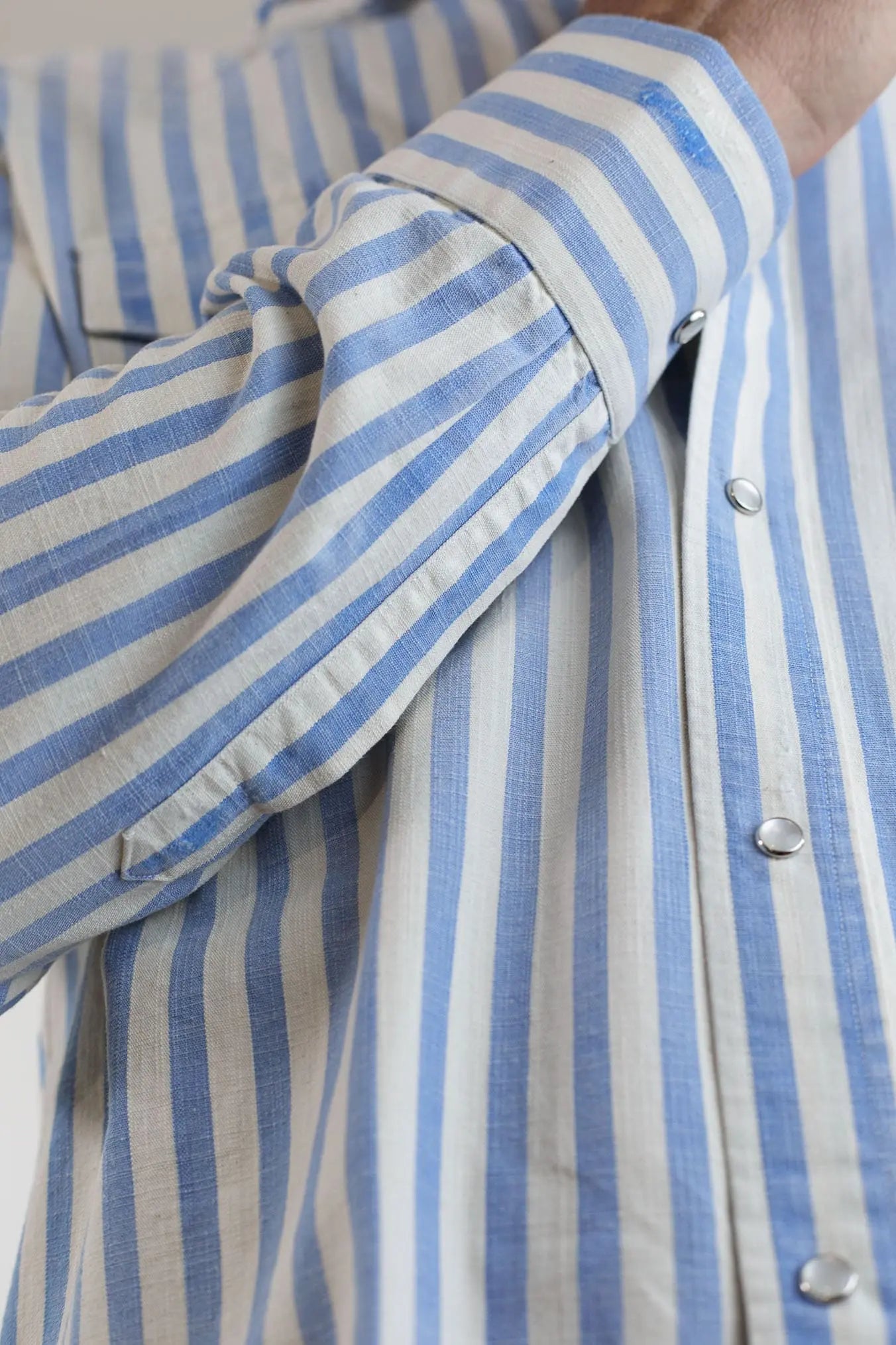 SARTORIO Camicia Texana Washed Cotone Righe Blu