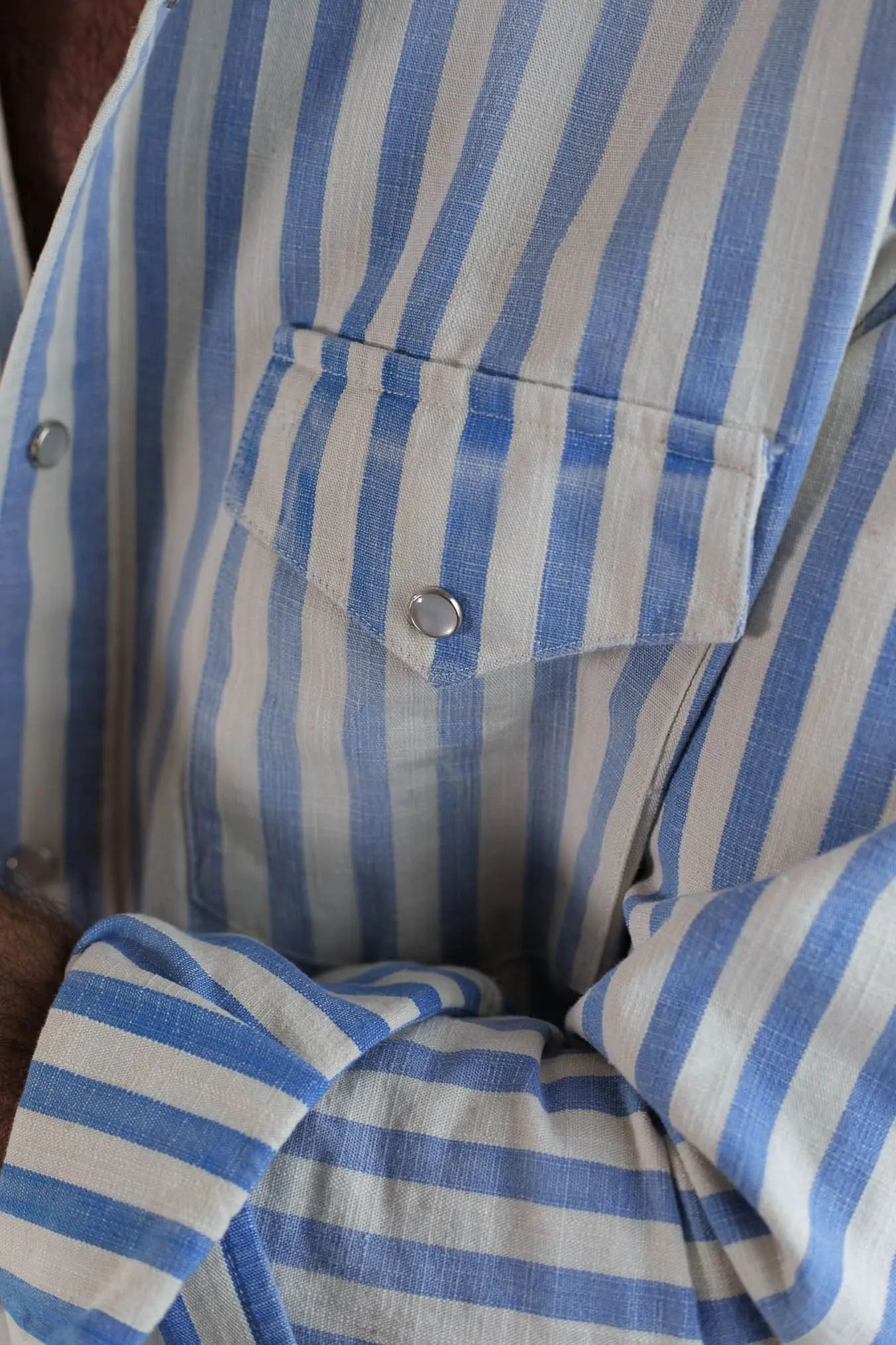SARTORIO Camicia Texana Washed Cotone Righe Blu