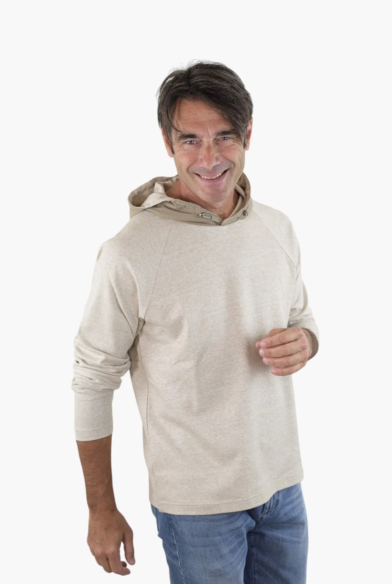 SEASE Felpa Cappuccio Jersey Lino Cotone Beige