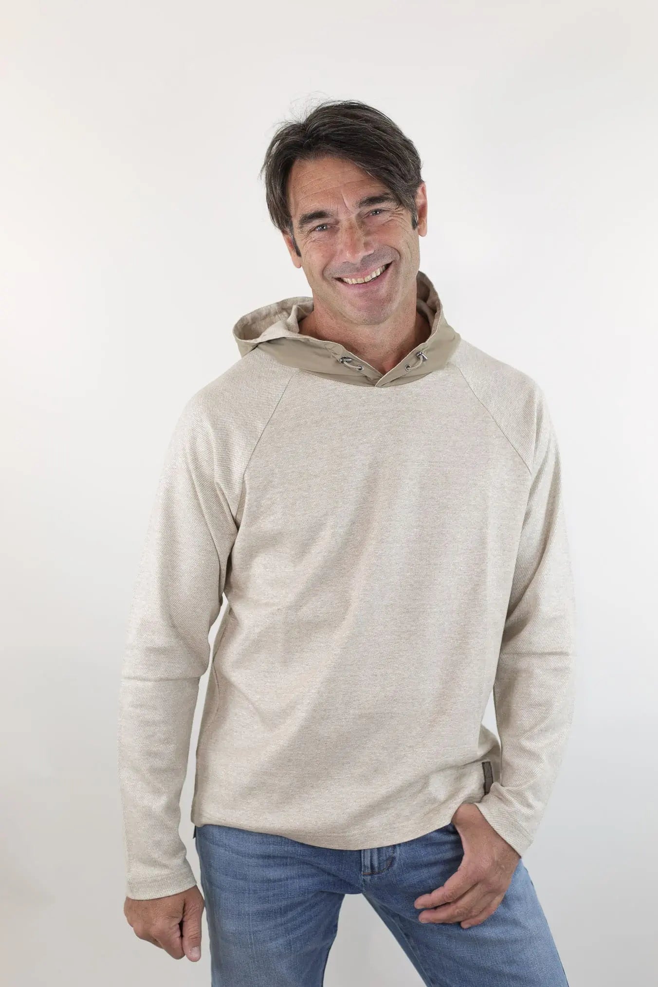 SEASE Felpa Cappuccio Jersey Lino Cotone Beige