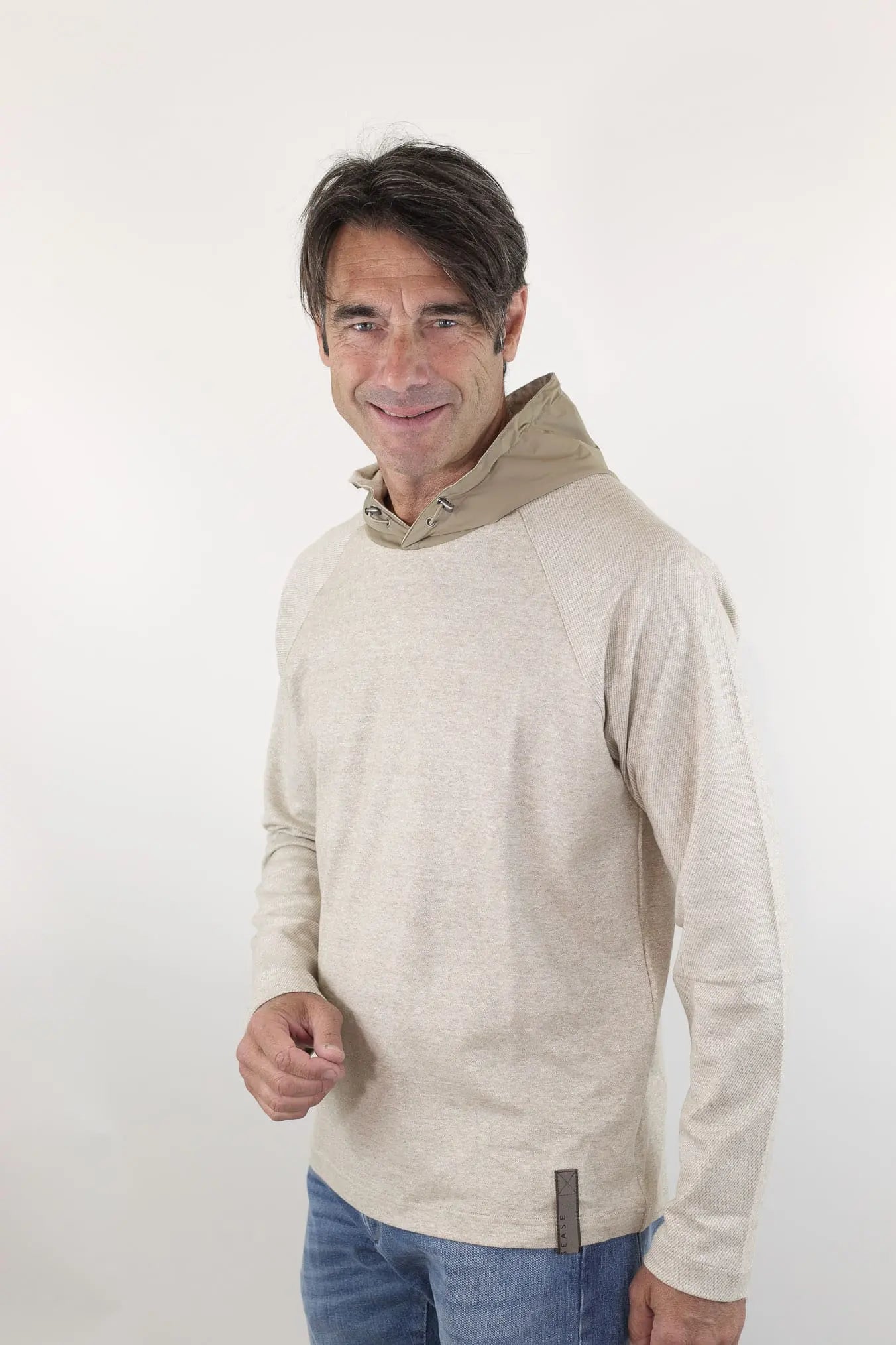 SEASE Felpa Cappuccio Jersey Lino Cotone Beige