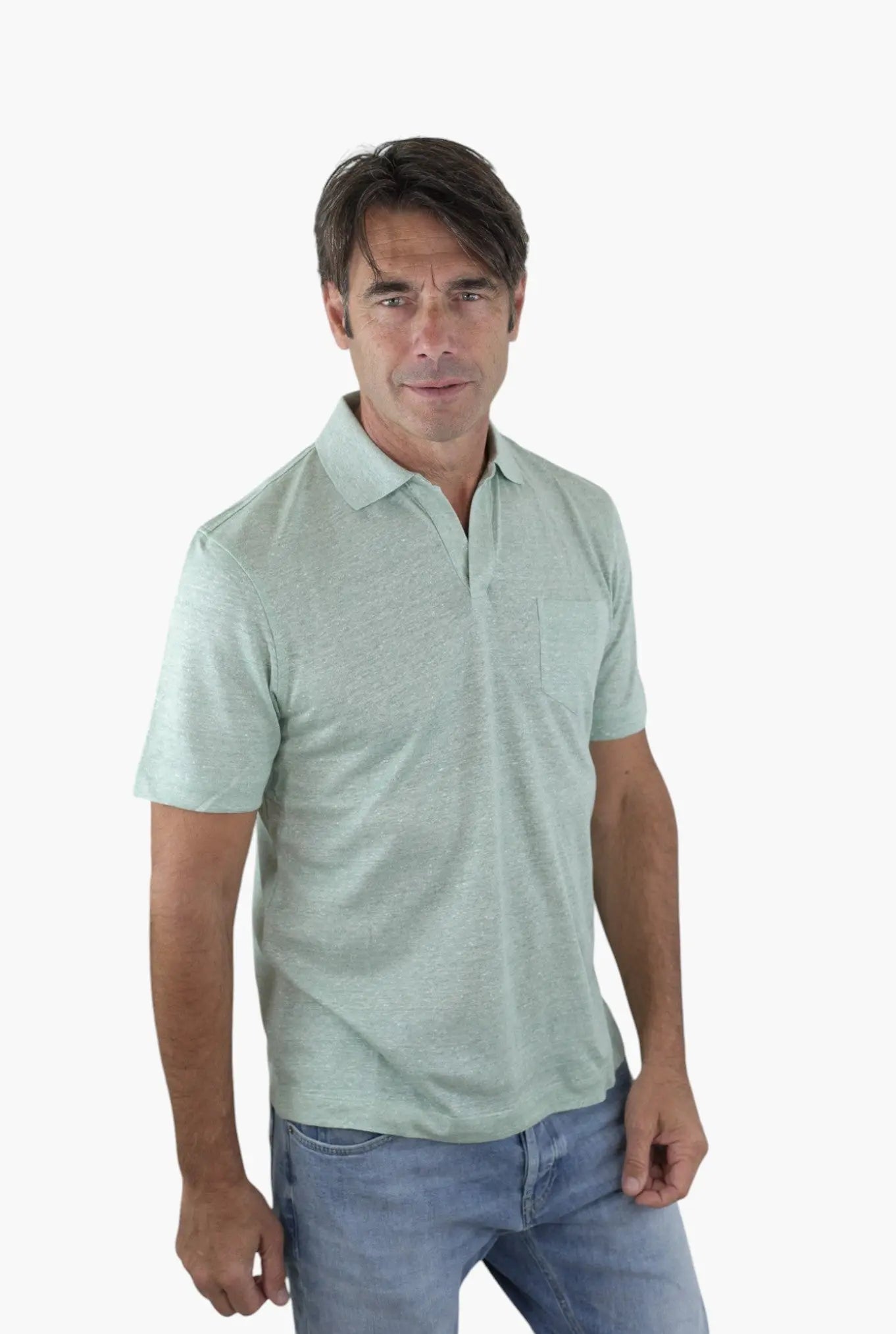 SEASE Polo T-Shirt Crew Jersey Cotone Lino Verde