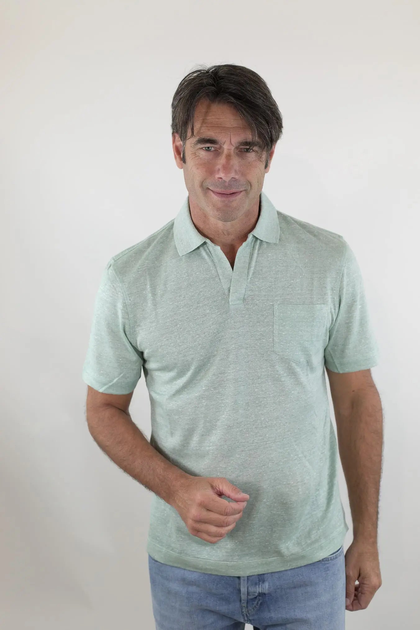 SEASE Polo T-Shirt Crew Jersey Cotone Lino Verde
