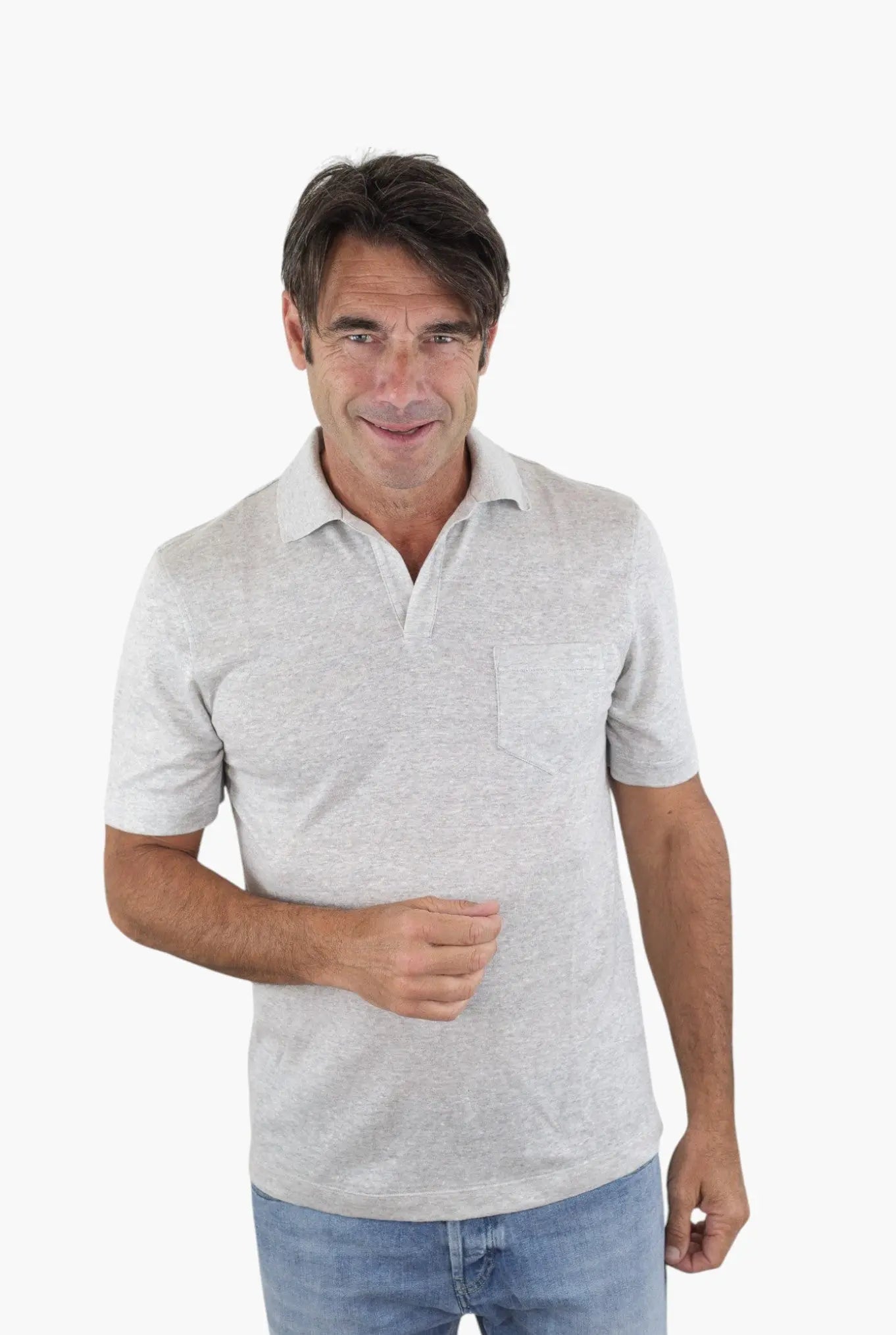 SEASE Polo T-Shirt Crew Jersey Cotone Lino Grigio