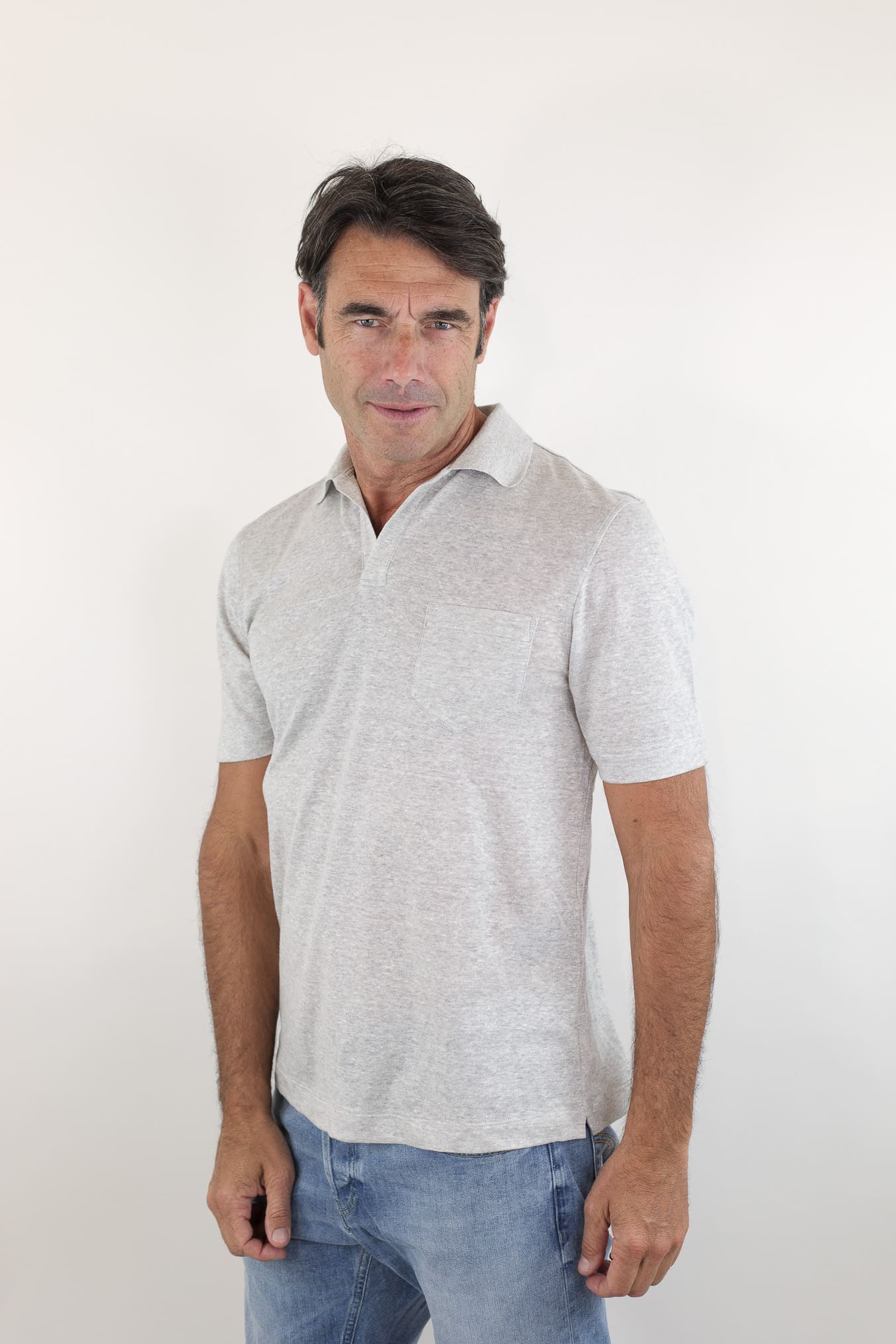 SEASE Polo T-Shirt Crew Jersey Cotone Lino Grigio