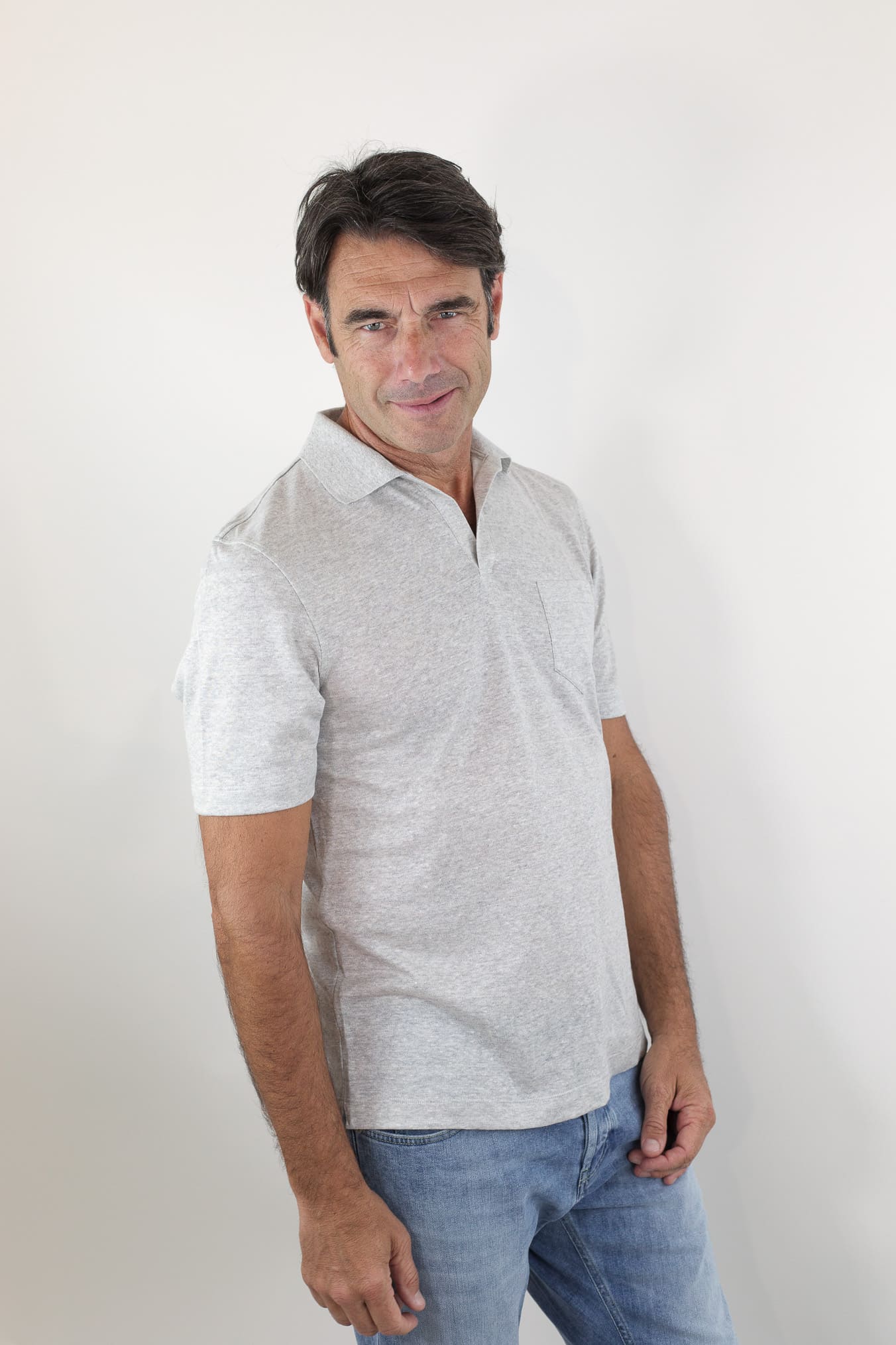 SEASE Polo T-Shirt Crew Jersey Cotone Lino Grigio