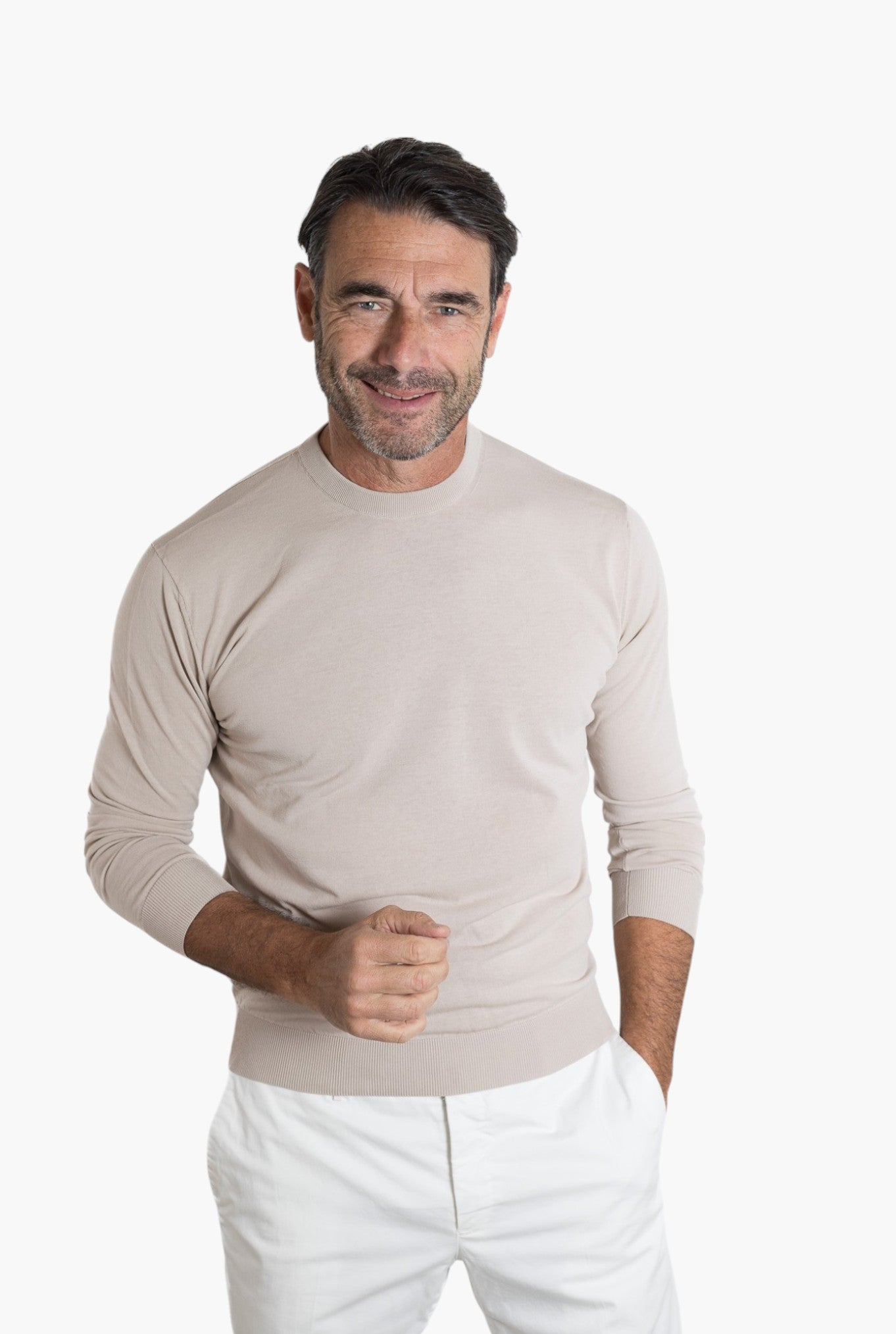 SETTEFILI CASHMERE Girocollo Ice Cotton High Gauge Beige