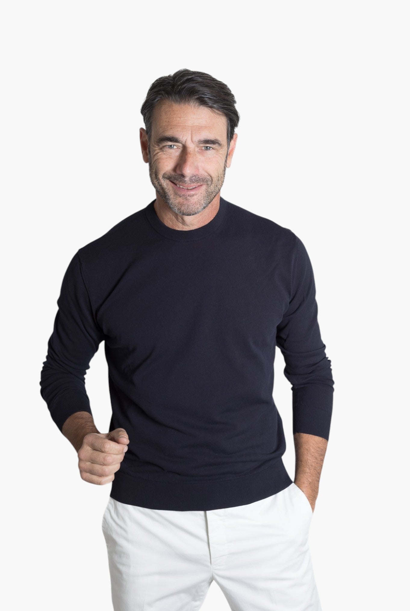 SETTEFILI CASHMERE Girocollo Ice Cotton High Gauge Blu Navy