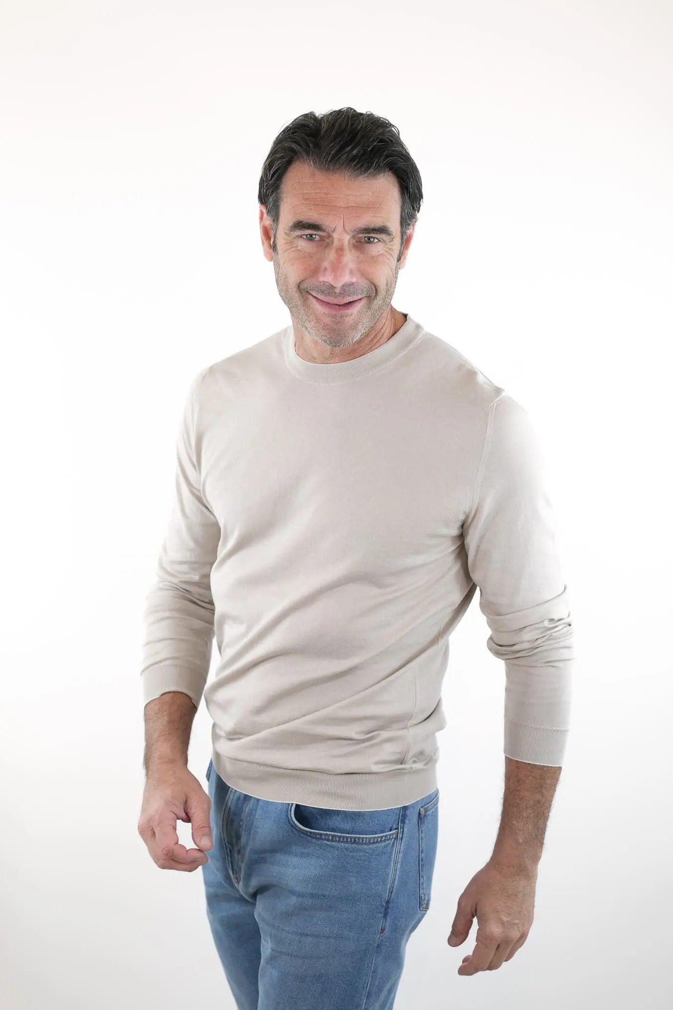 Girocollo Maniche Lunghe Cotone Supersoft Beige - Guarino Store