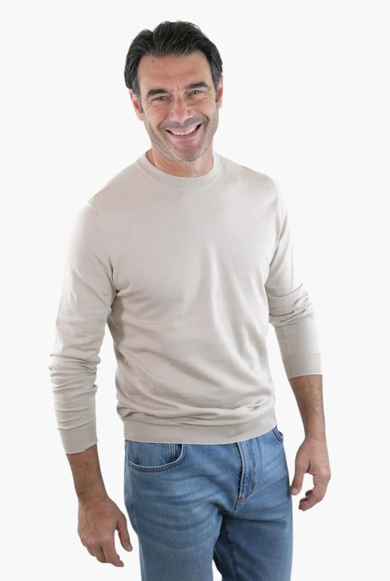 Girocollo Maniche Lunghe Cotone Supersoft Beige - Guarino Store