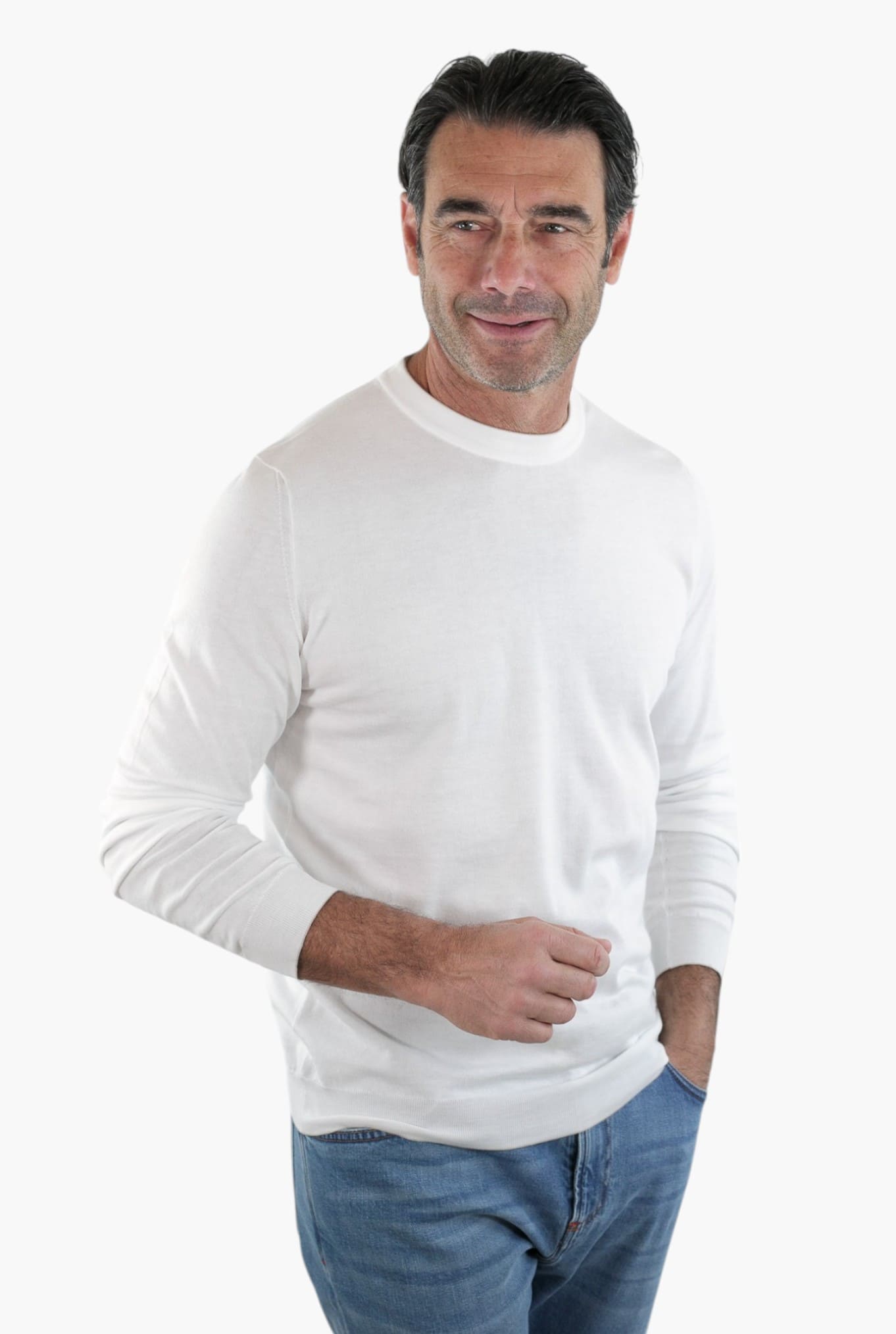 Girocollo Maniche Lunghe Cotone Supersoft Bianco - Guarino Store