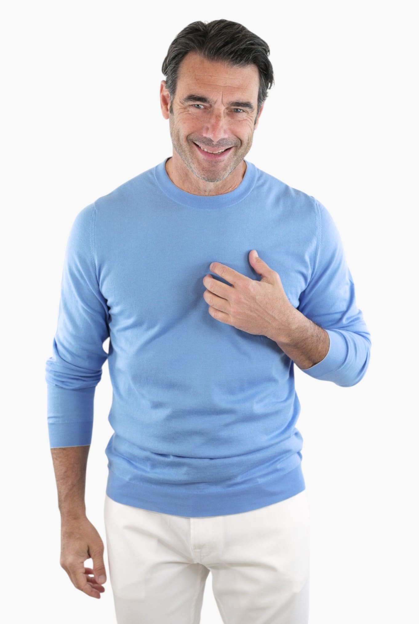 Girocollo Maniche Lunghe Cotone Supersoft Azzurro - Guarino Store