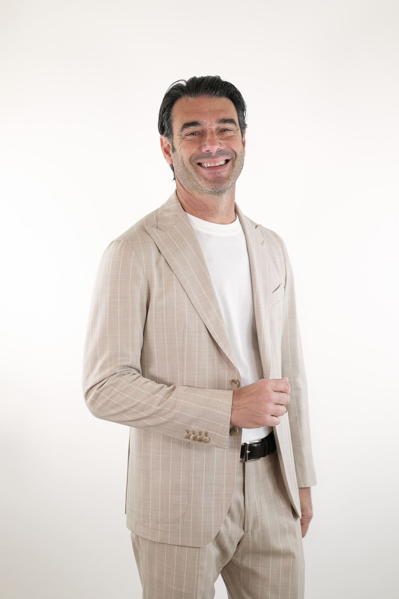 Abito Gessato Monopetto a Lancia Beige - Guarino Store