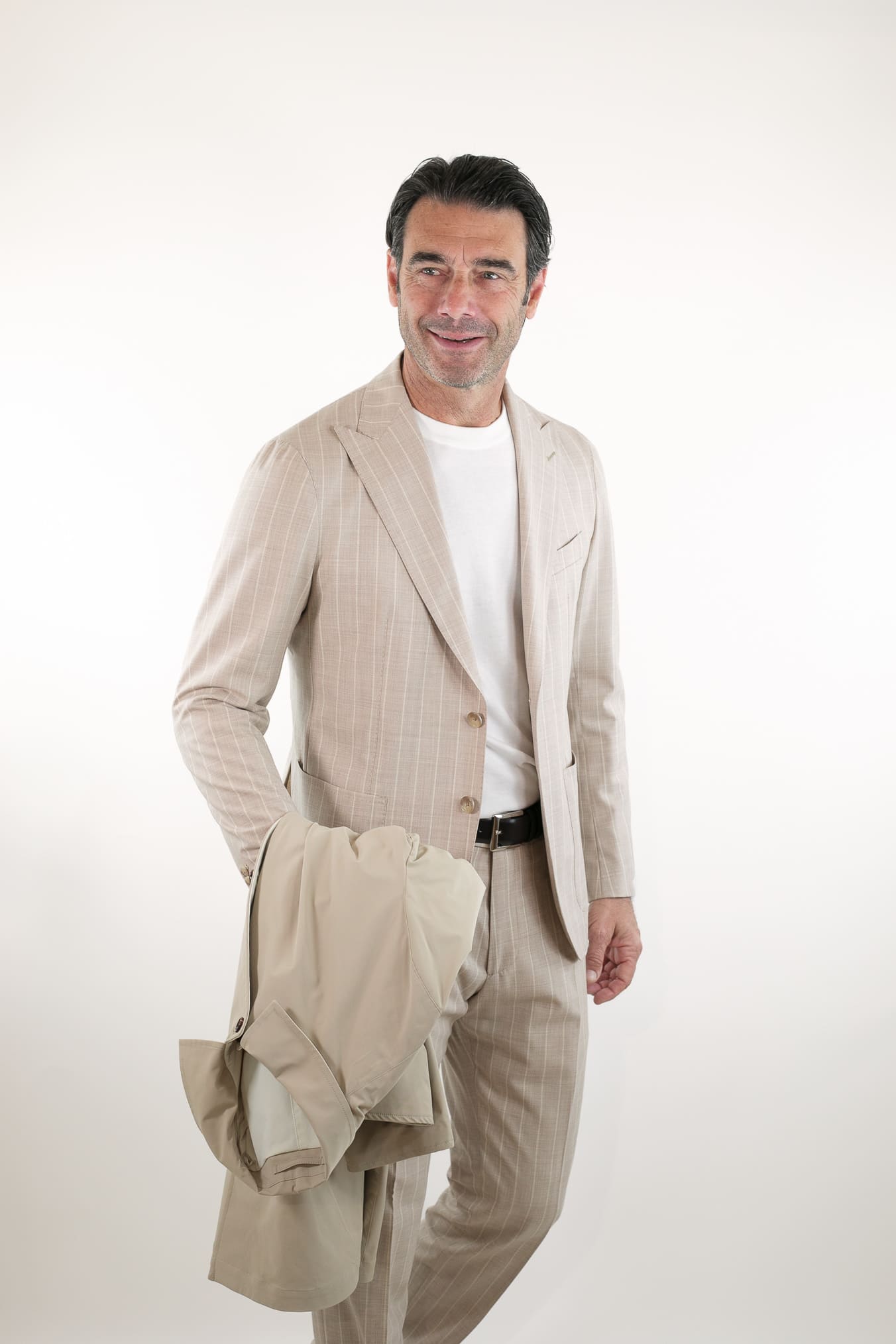 Abito Gessato Monopetto a Lancia Beige - Guarino Store