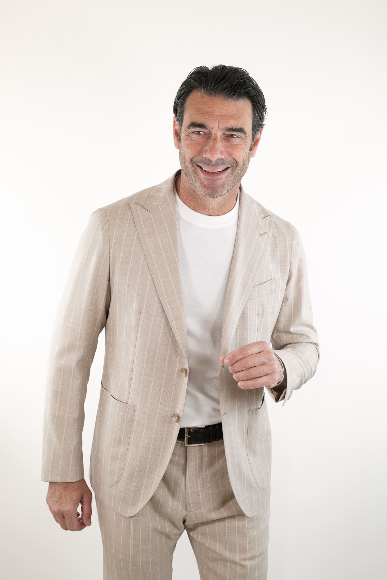 Abito Gessato Monopetto a Lancia Beige - Guarino Store