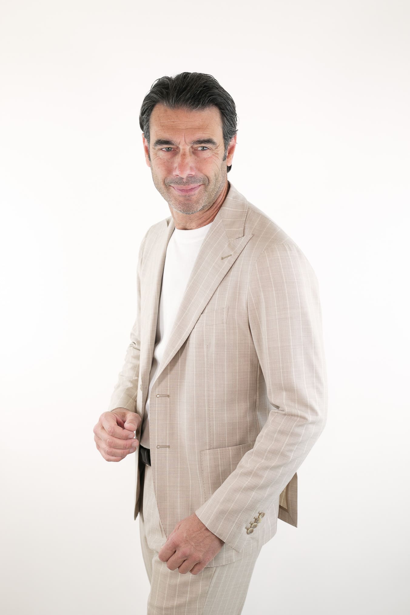 Abito Gessato Monopetto a Lancia Beige - Guarino Store