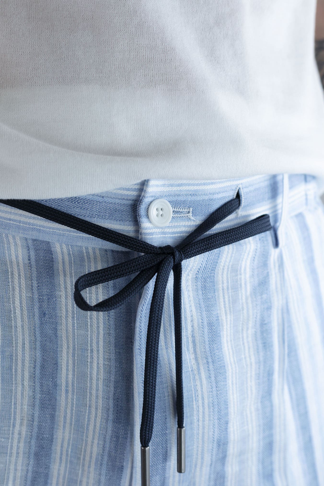 TAGLIATORE Pantaloni Coulisse Righe Lino Blu Celesti