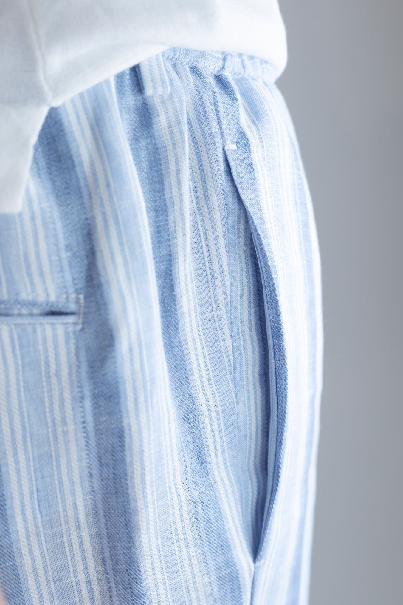 TAGLIATORE Pantaloni Coulisse Righe Lino Blu Celesti