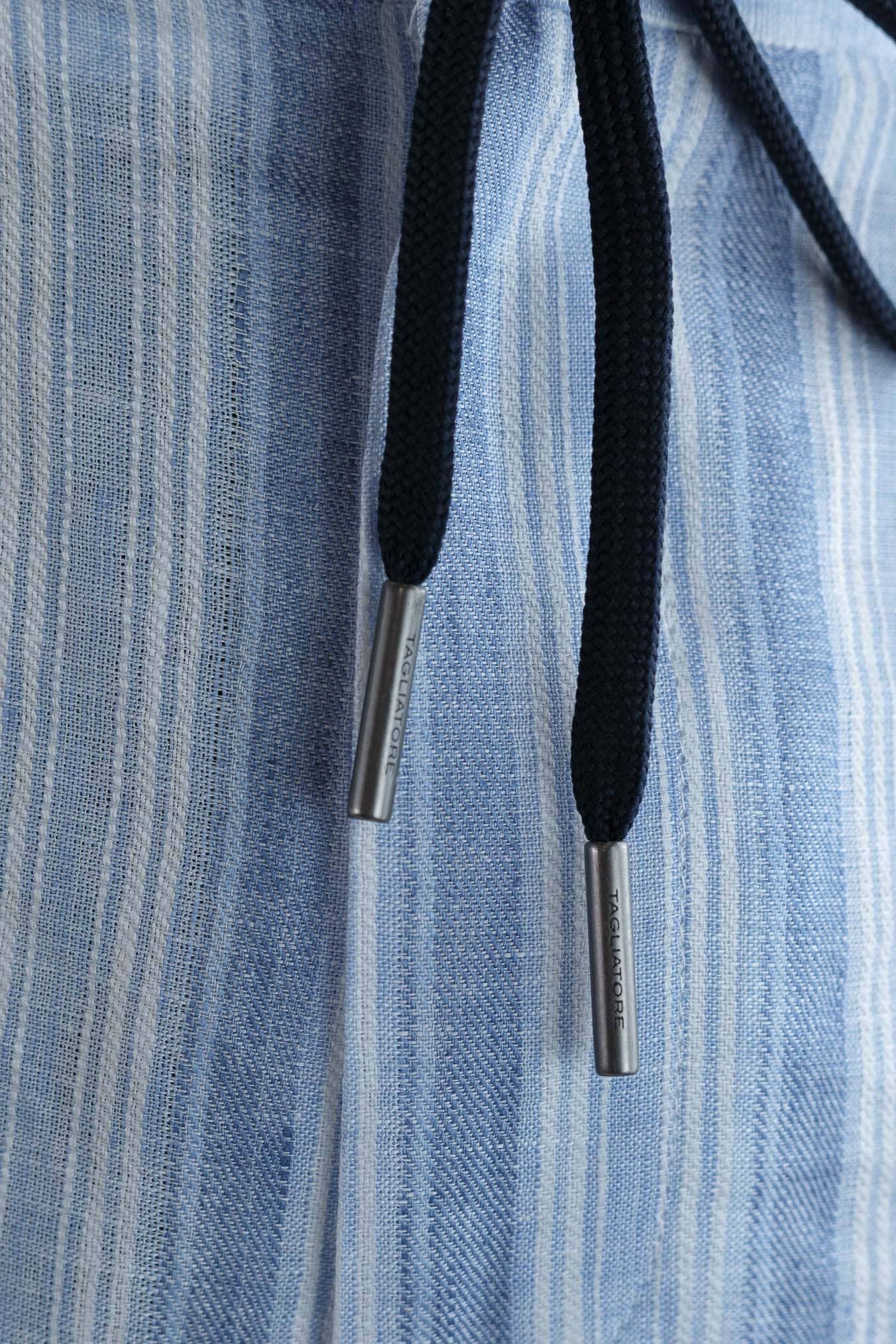 TAGLIATORE Pantaloni Coulisse Righe Lino Blu Celesti