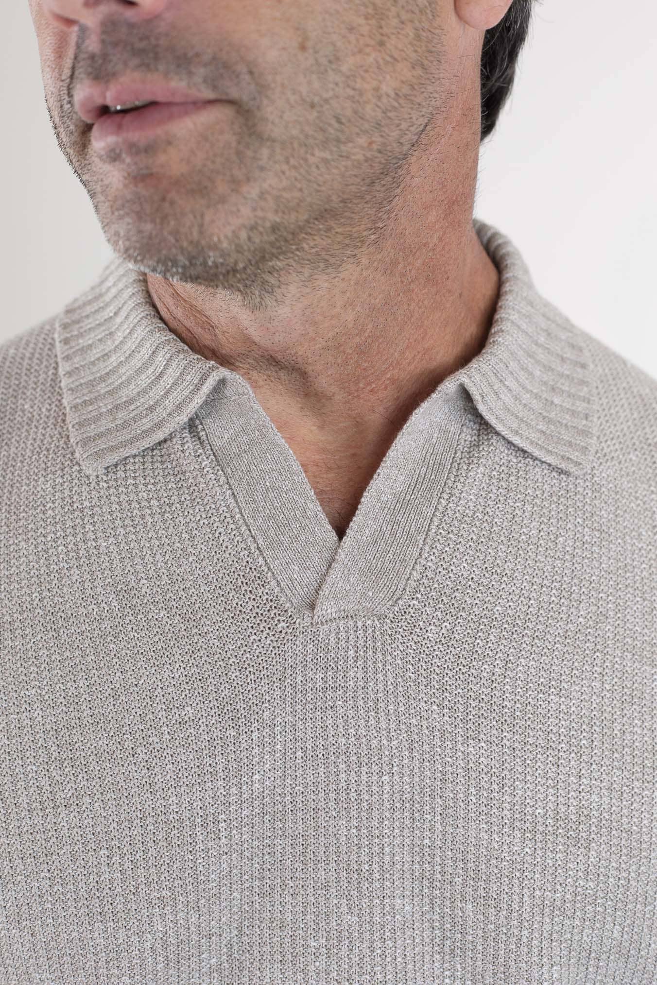 Polo Maniche Corte Lino Cotone Beige - Guarino Store
