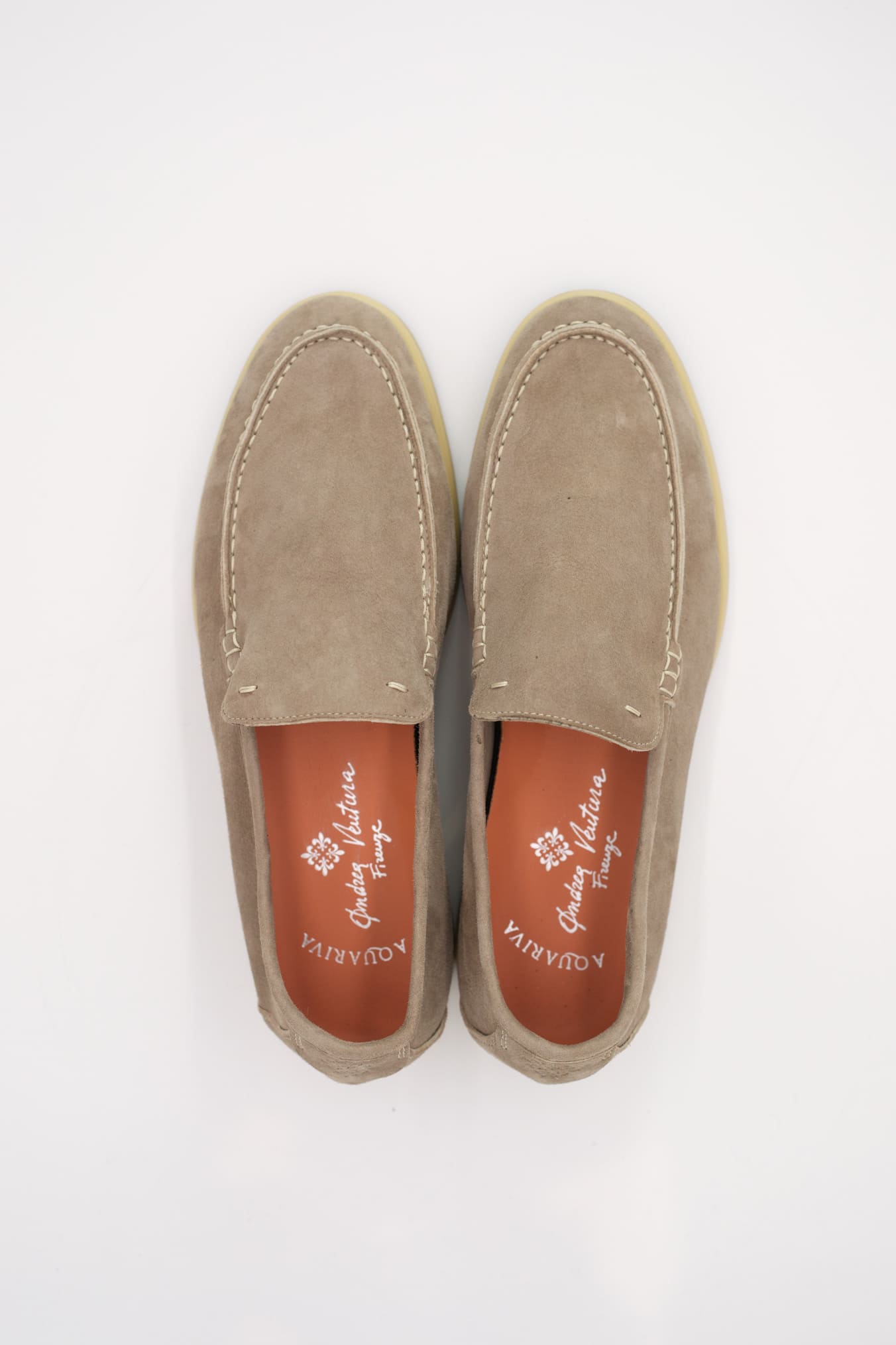 ANDREA VENTURA Mocassini Sfoderati in Suede Beige Chiaro