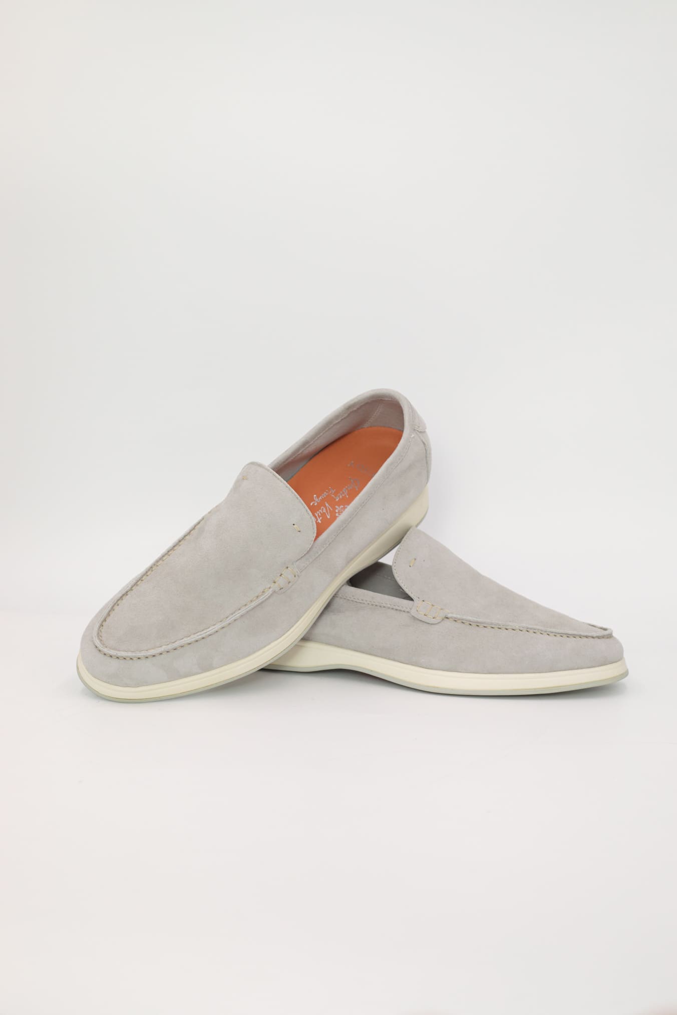 ANDREA VENTURA Mocassini Sfoderati in Suede Gesso