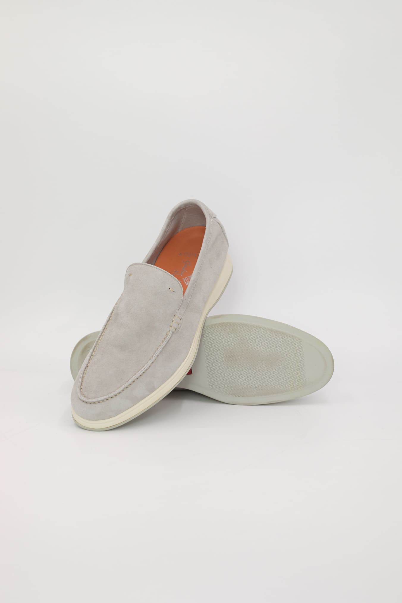 ANDREA VENTURA Mocassini Sfoderati in Suede Gesso