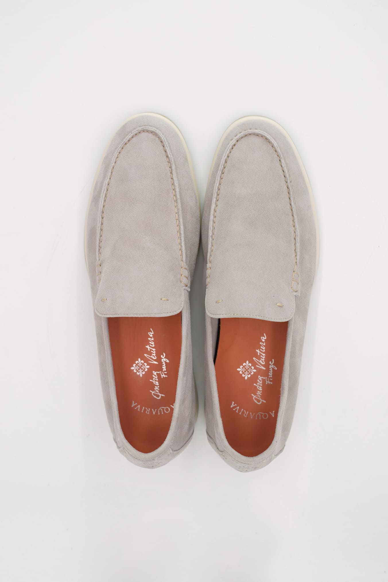 ANDREA VENTURA Mocassini Sfoderati in Suede Gesso