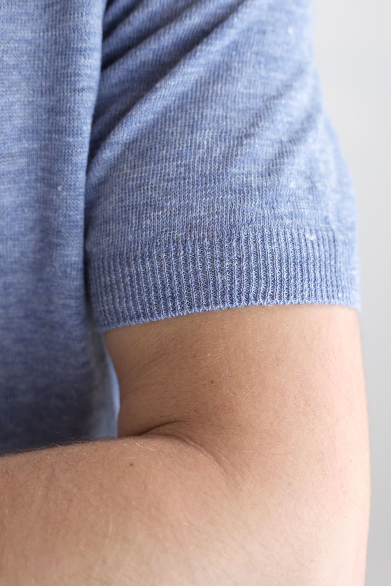 BARBA Polo Lino Maniche Corte Blu Denim Mélange